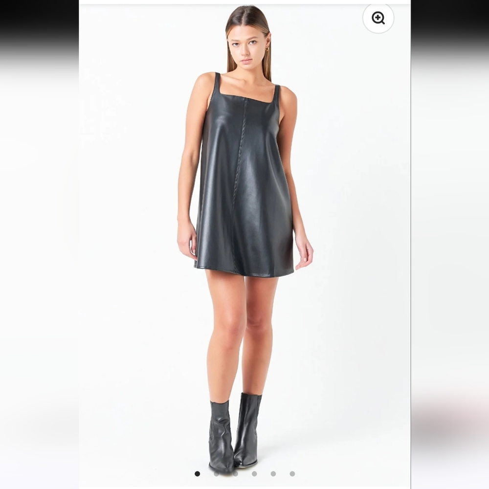 GREY LAB Sleek Black Faux Leather Dress
